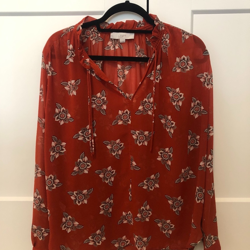 LOFT Medium Orange Floral Blouse